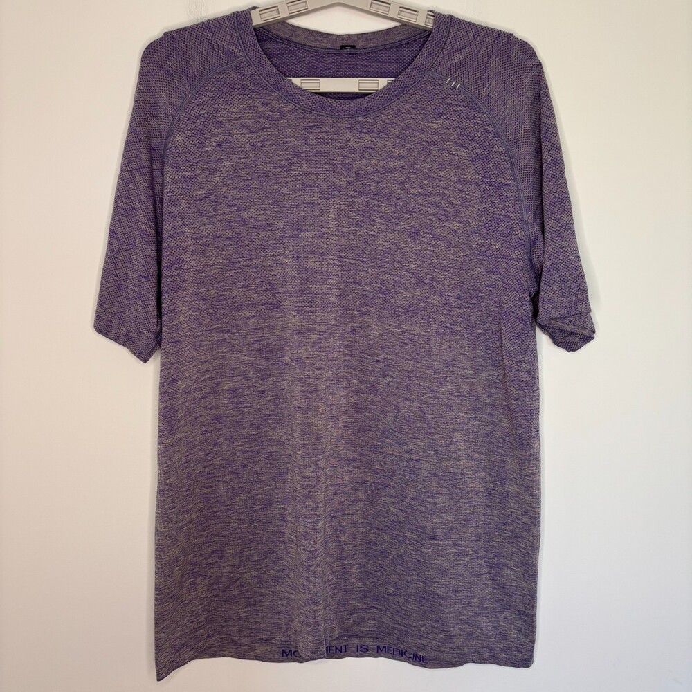 LULULEMON Metal Vent Tech Mens L Heathered Purple Crew Short Sleeve Stretch